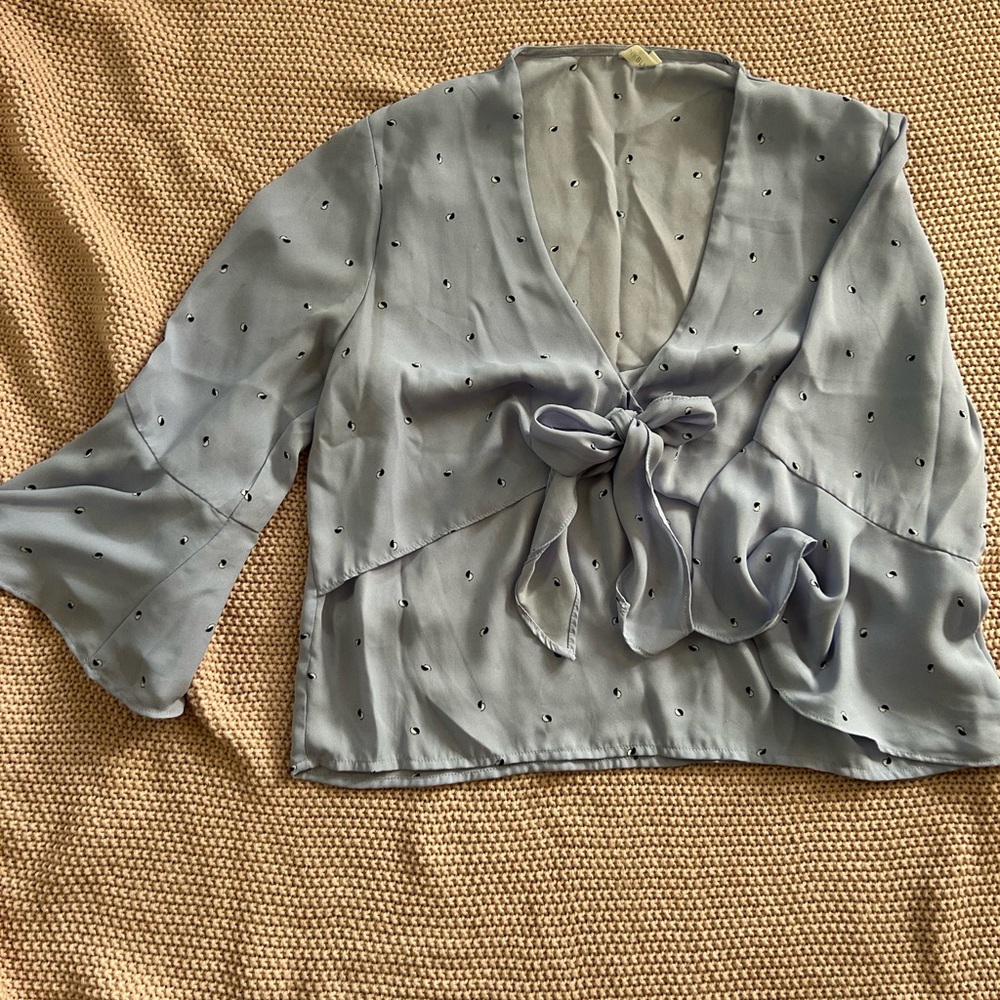 Blue Bell Sleeve Blouse with Tie Front